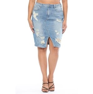 💋Plus Size Fray Denim Open Pencil …